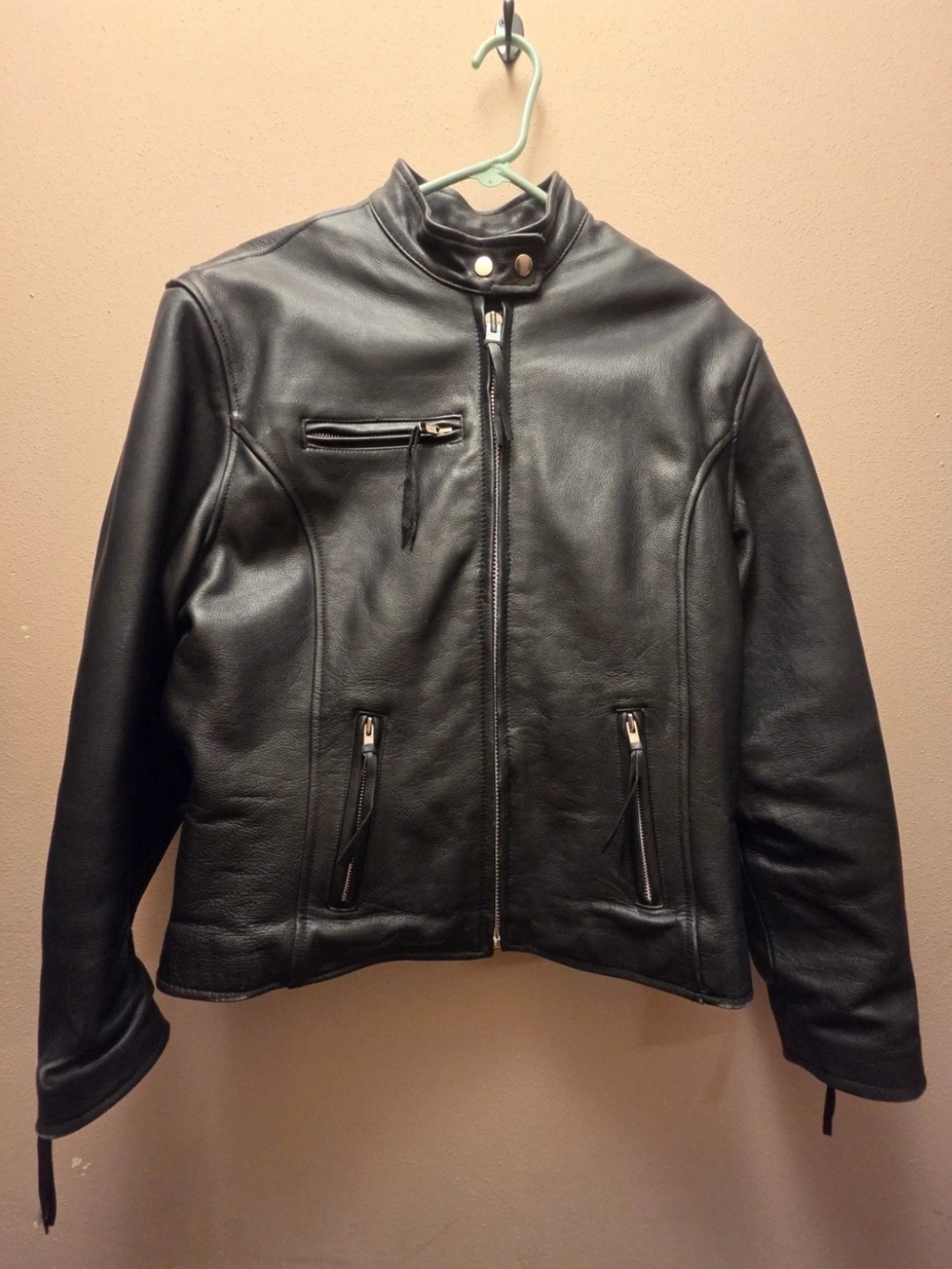 Wilson Black Leather Bomber Jacket with Snap Collar
